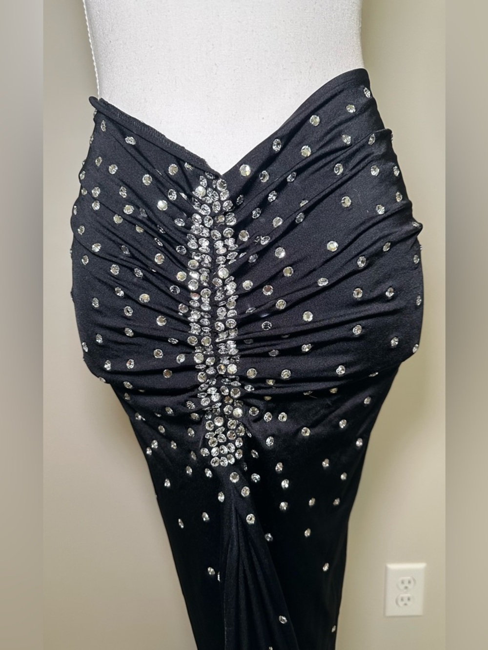 Black Rhinestone Cutout Halter Maxi Dress Backless Glam Sexy Evening Gown‎ S/M - Picture 11 of 11